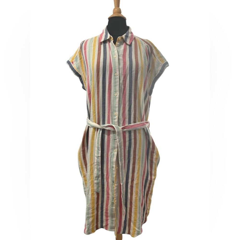 NWT Colored Striped Short Sleeve Shirt Dress w/ Drawstring by Style&Co-size XL
